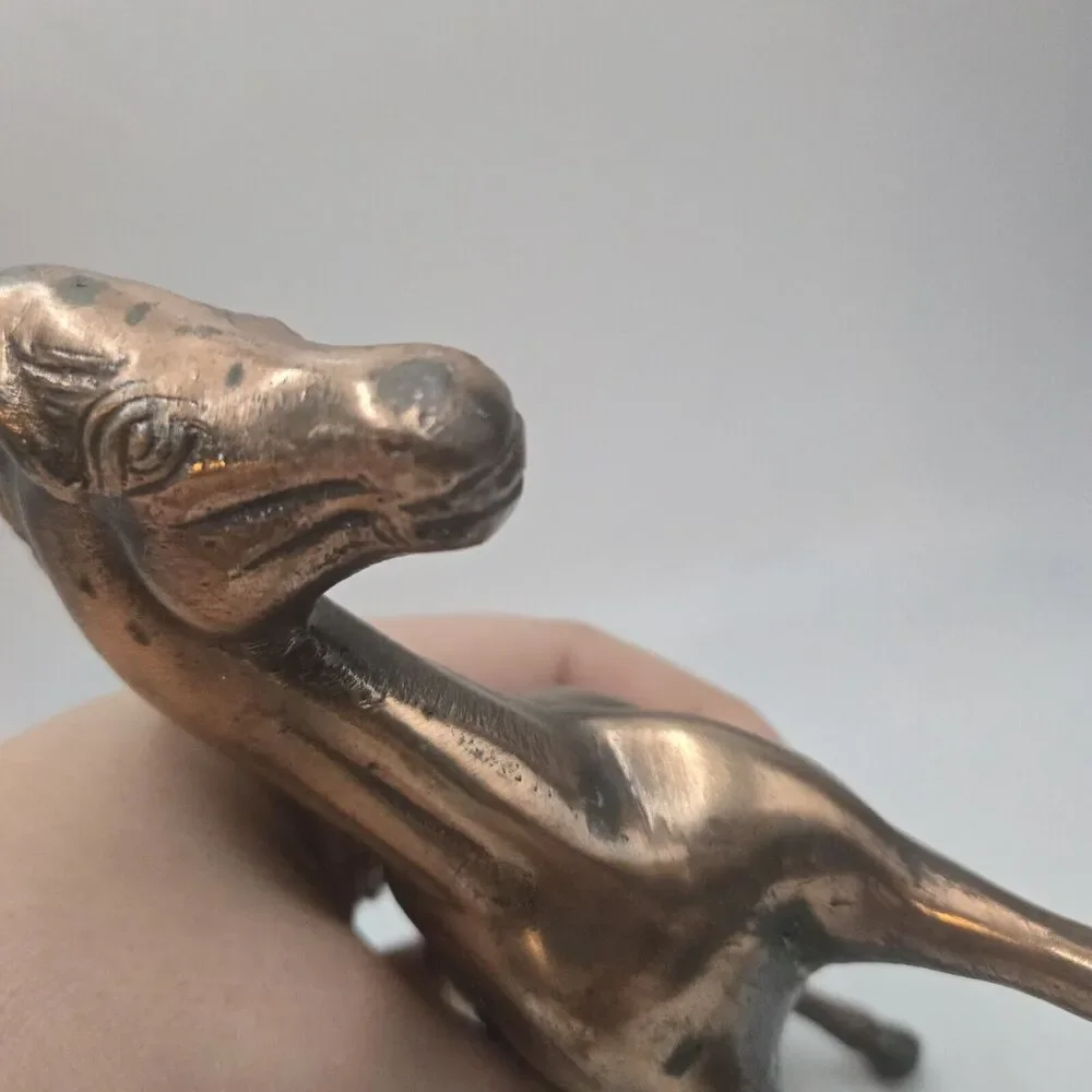 Vintage Copper Finish Cast Pot Metal Running Horse Sculpture Statue